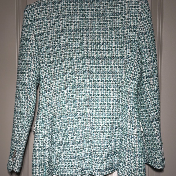 ZARA Green Tweed Double-Breasted Blazer | Size S | Bouclé Jacket - Picture 2 of 6